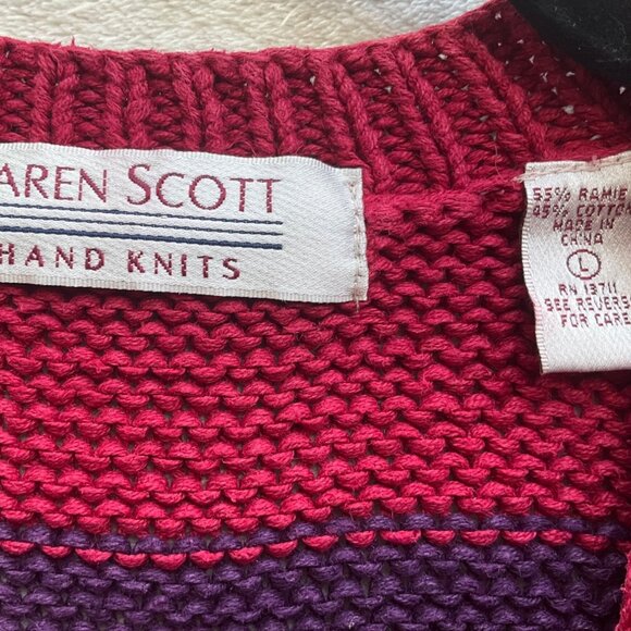 VTG Karen Scott Hand Knits Large Sweater Vest Fall Patriotic Country Teddy Bear - Picture 4 of 7